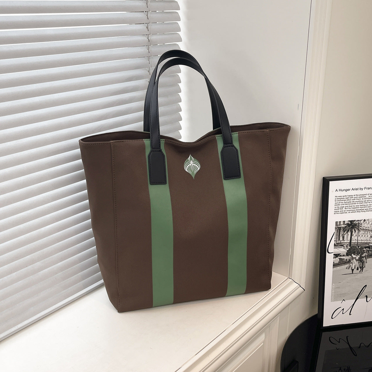Style Oversized Contrast Color Striped Large Capacity Nylon Women's Shoulder Bag