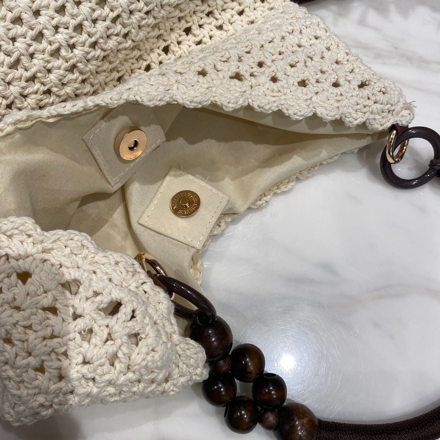 Chinese Style Beads Strap Cotton Thread Woven Women's Shoulder Bag