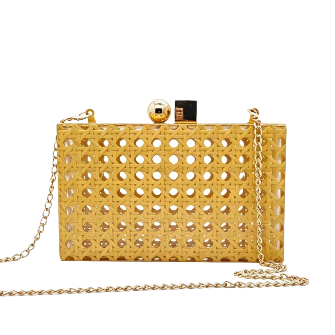 Retro Round Head Clutch Plastic Rattan Woven Dinner Bag
