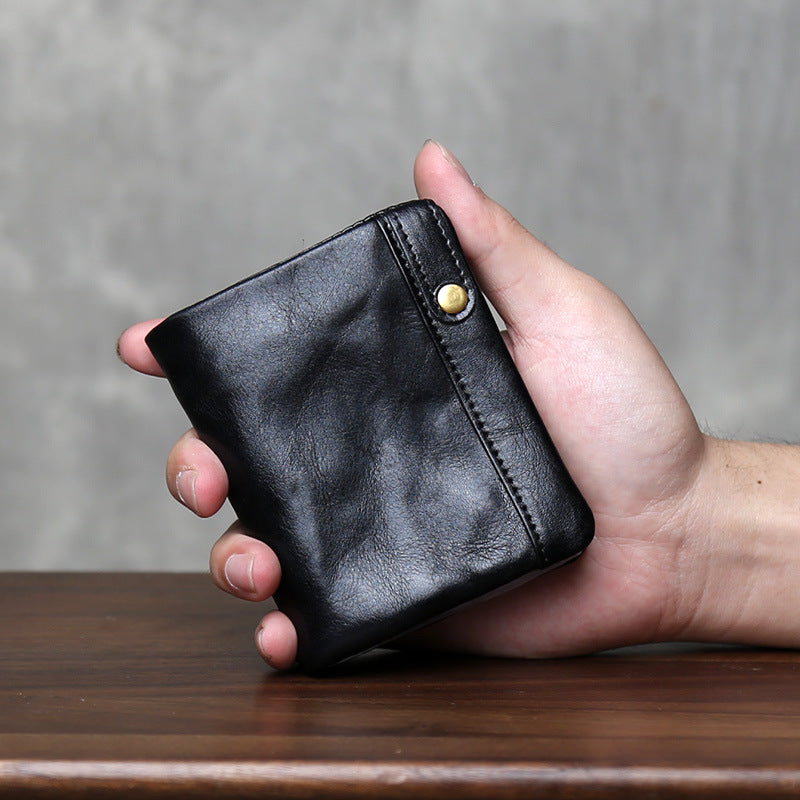 Men's Layer Cowhide Two Fold Leather Simple Vegetable Tanned Light Men's Wallet