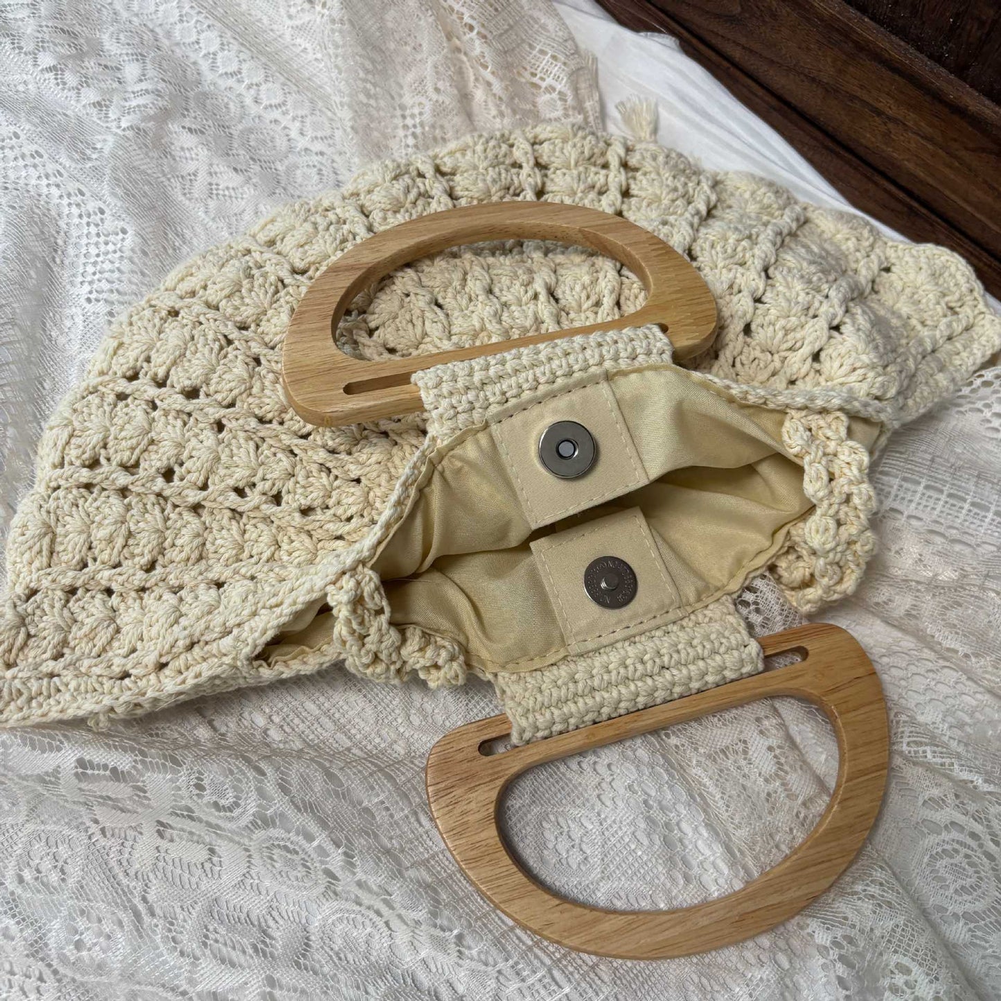 Women's Cotton Knitted Shell Minority Fashion Hand Carrying Woven Seaside Women's Shoulder Bag