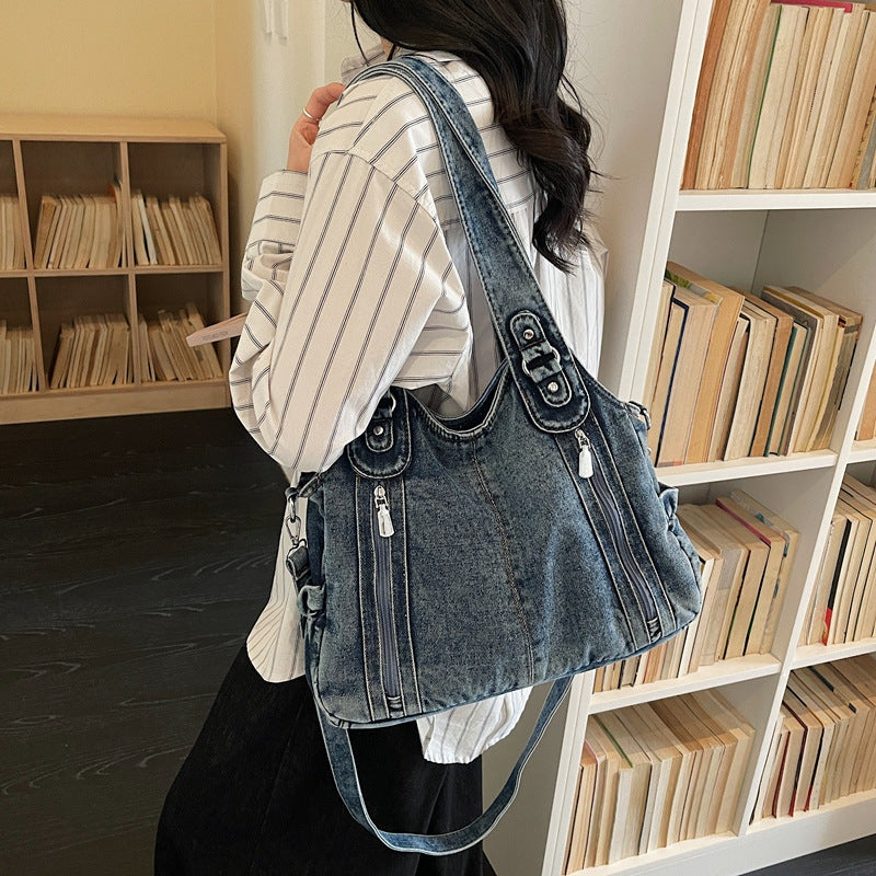 Niche Denim Large Capacity Design Sense Commuter Zipper Shoulder Bags