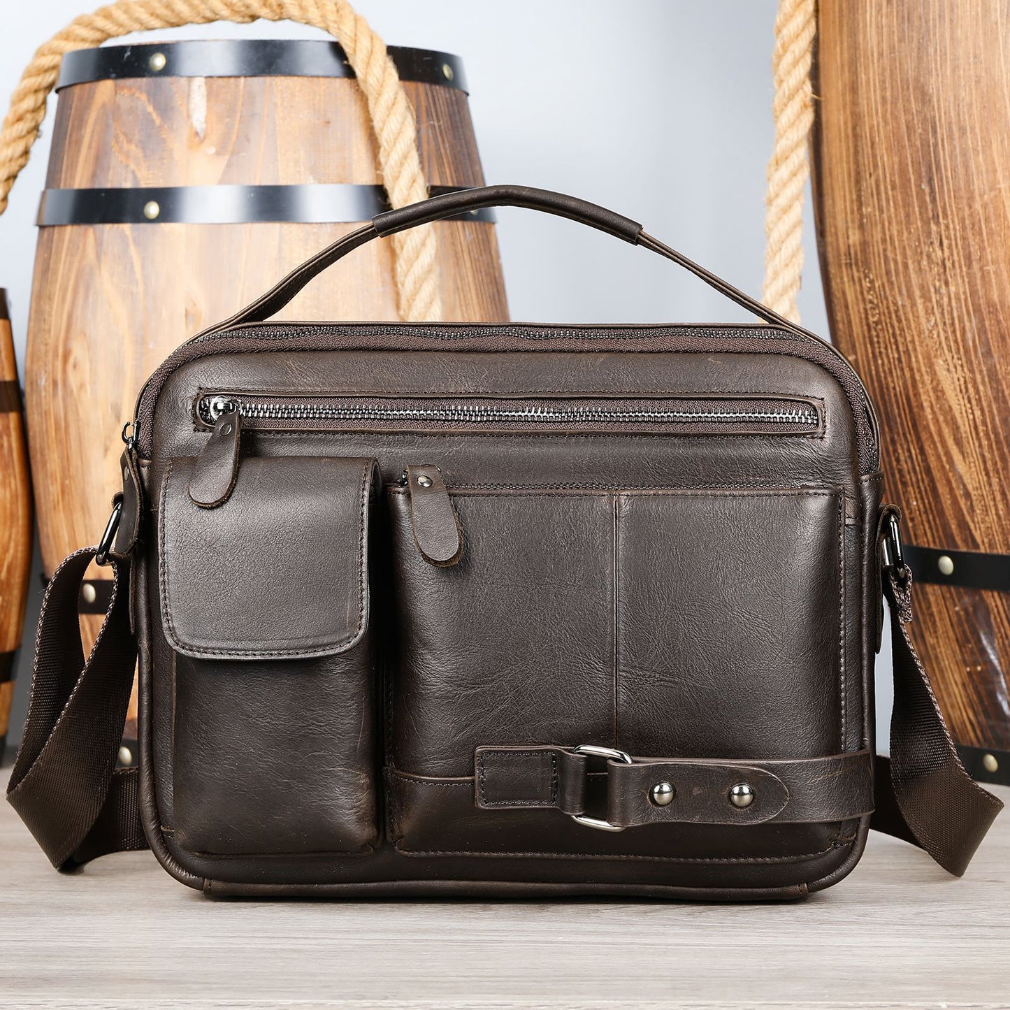 Men's Leather Fashion Crazy Horse First Layer Cowhide Men's Shoulder Bag