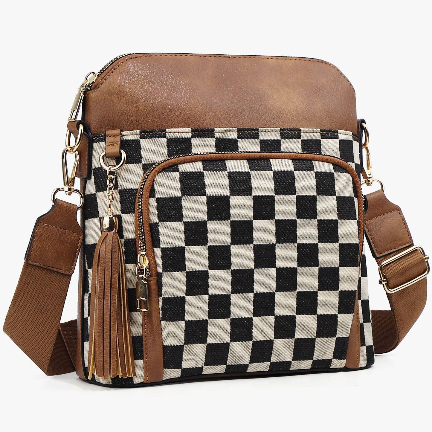 Women's Chessboard Plaid Color Matching Zipper Strap Women's Messenger Bag