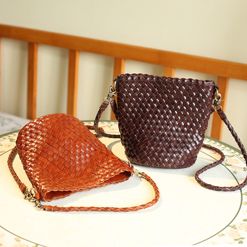 Hand-woven Commuter Hand Layer Cowhide Size Women's Handbag