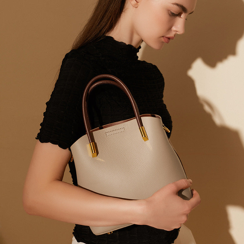 Women's Niche Genuine Leather Western Style High-grade Bucket Bags