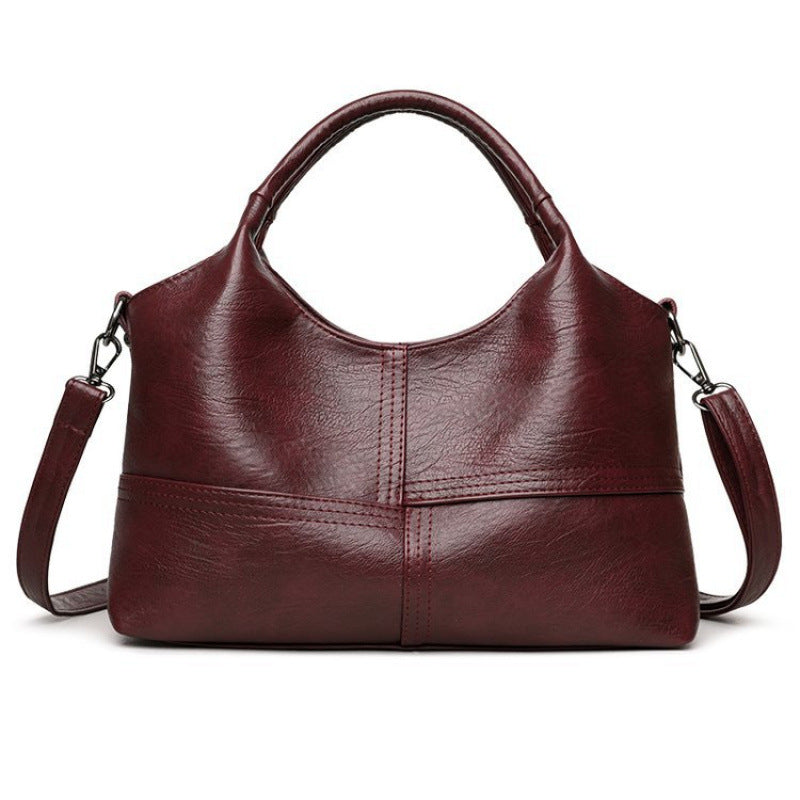 Women's Retro Soft Leather Fashion Stitching Large Women's Messenger Bag