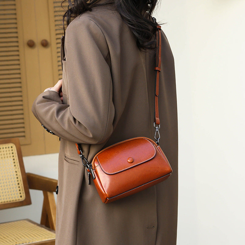 Women's Wax Cowhide Shell Genuine Leather Simple Small Square Bags
