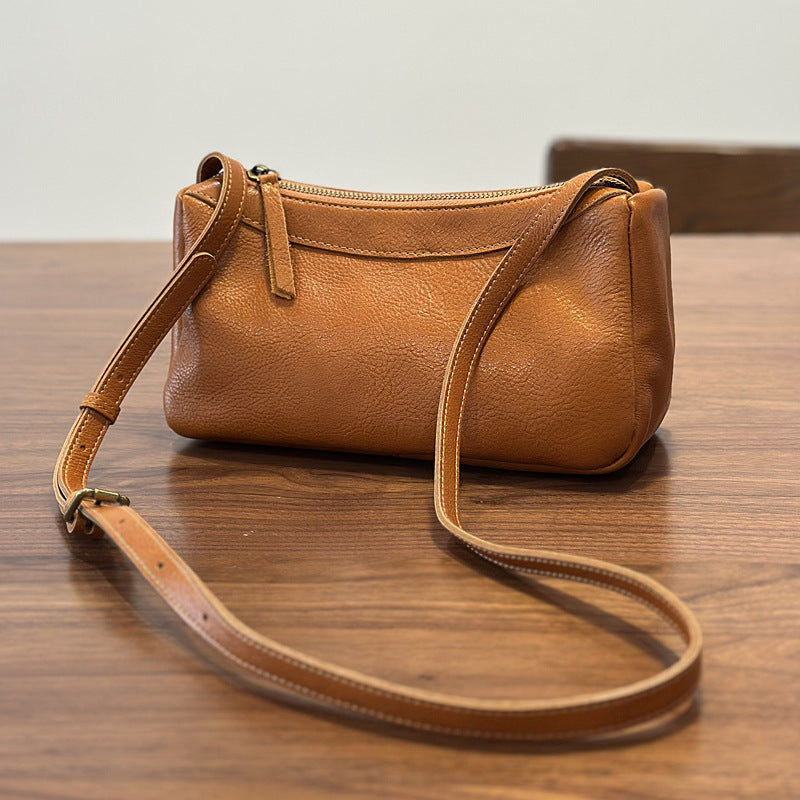 Women's Simple Brown Yellow First Layer Leather Genuine Women's Messenger Bag