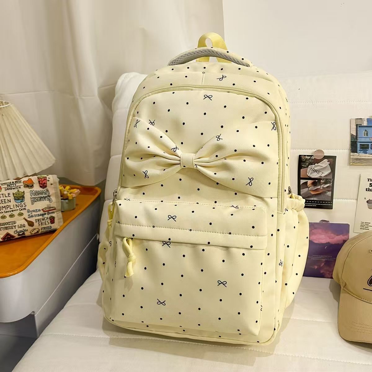 Female Design Sweet Polka Dot Bow College Student Schoolbag