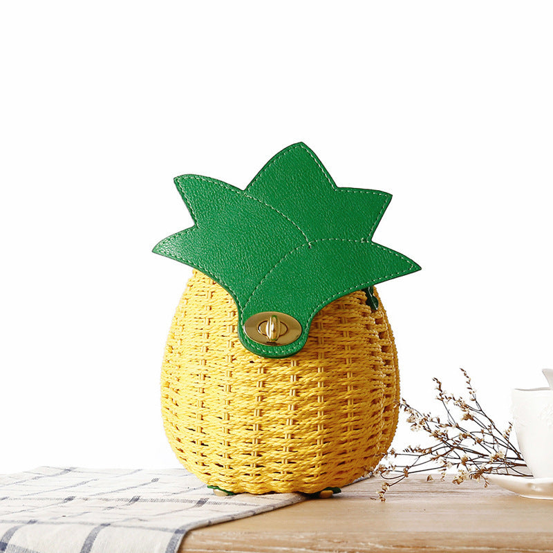 Pastoral Style Pineapple Vacation Rattan Weave Fruit Beach Fashion Bags