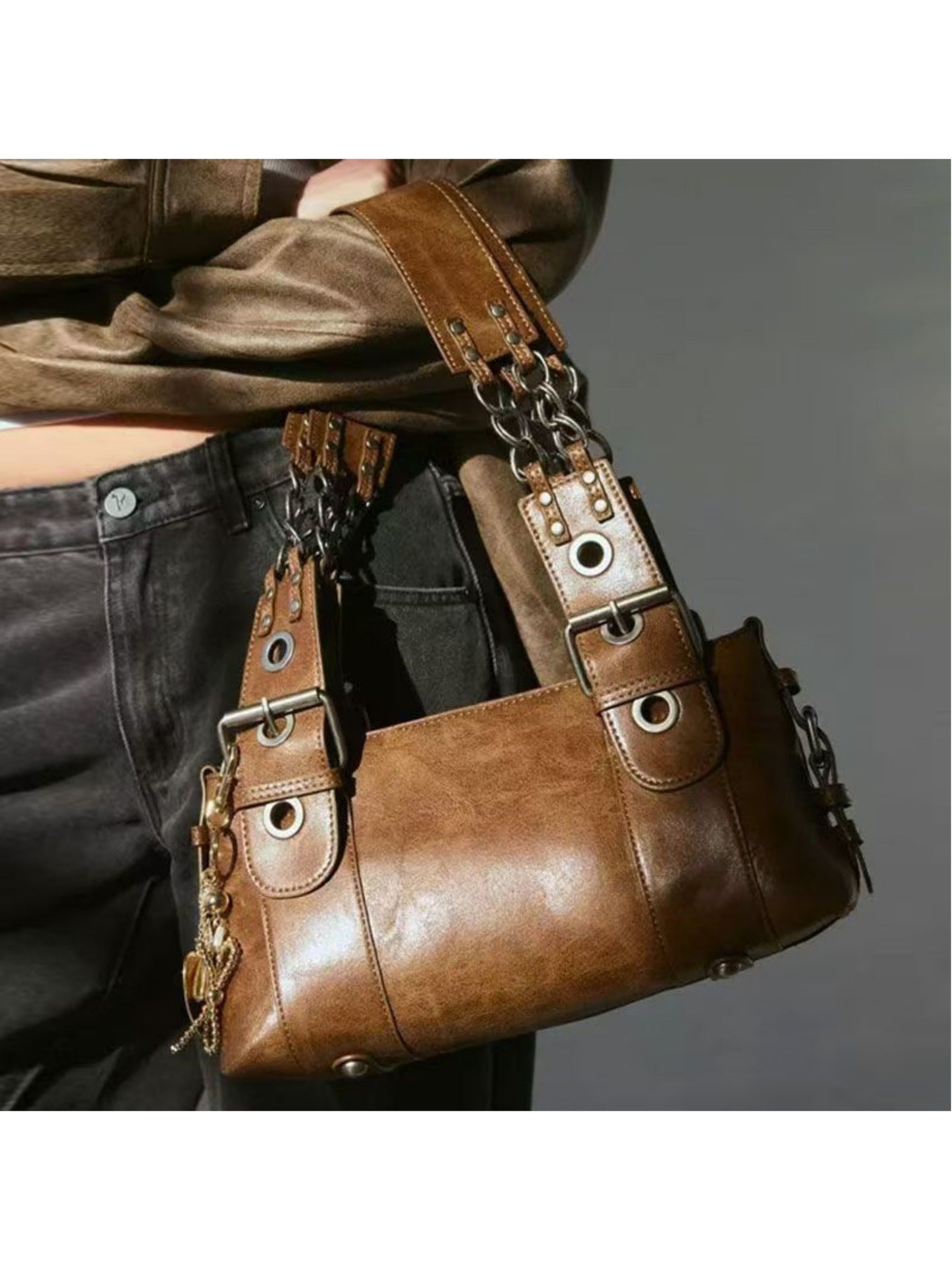 Retro Distressed Motorcycle Large Capacity Underarm Waste Bags
