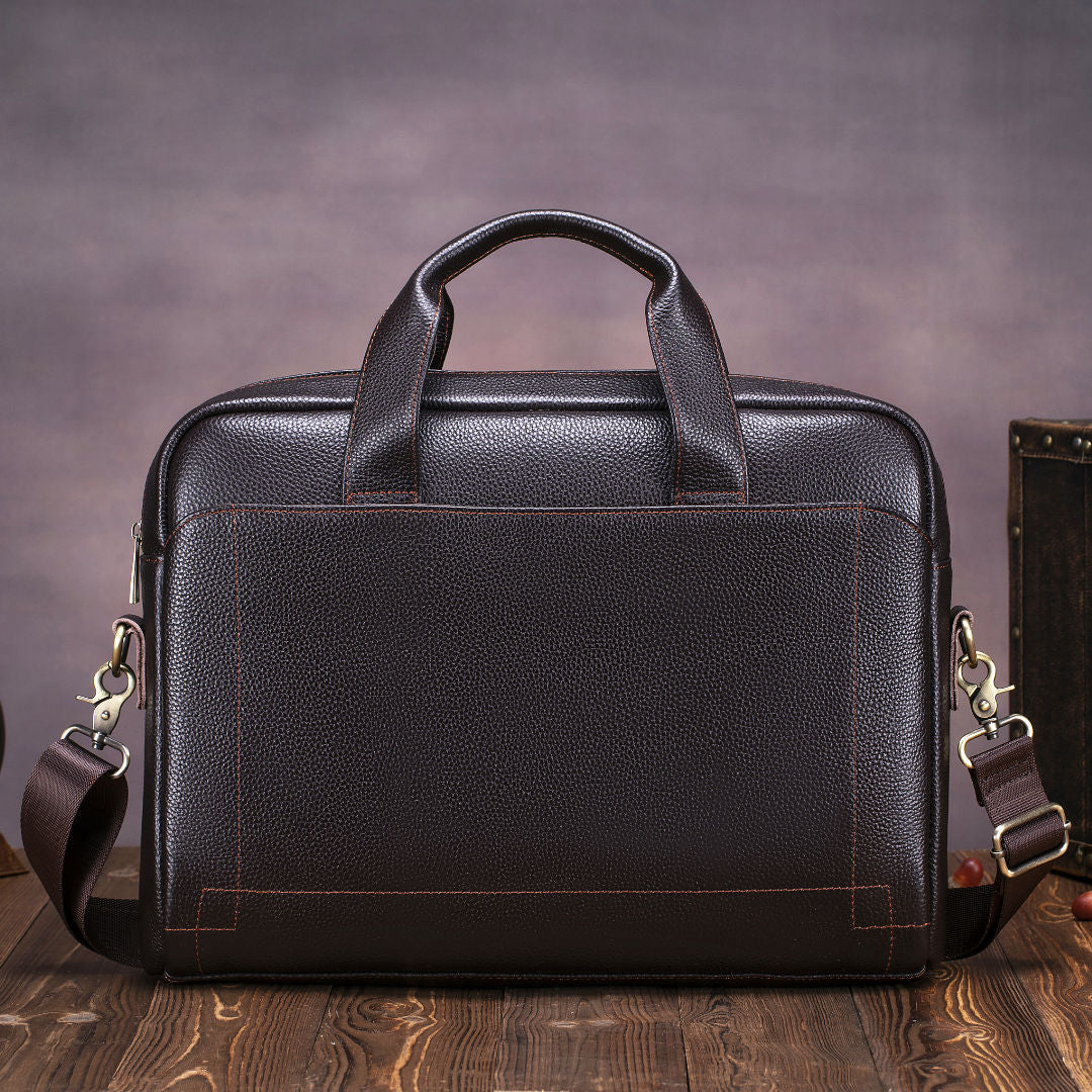 Men's Business Leather First Layer Cowhide Portable Laptop Bag