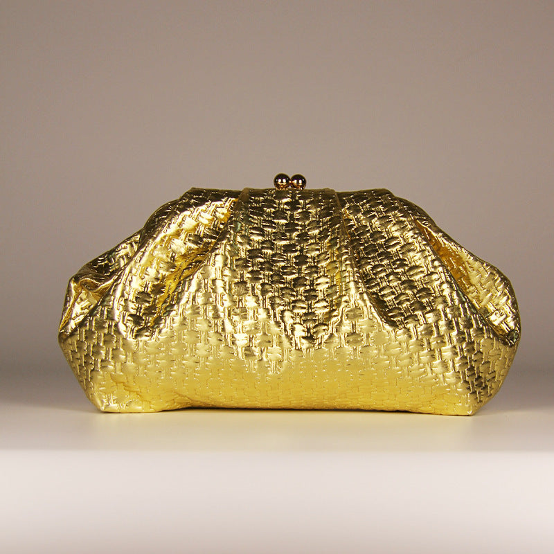 Color Woven Pattern Western Style Banquet Metal Shape Women's Leather Bag