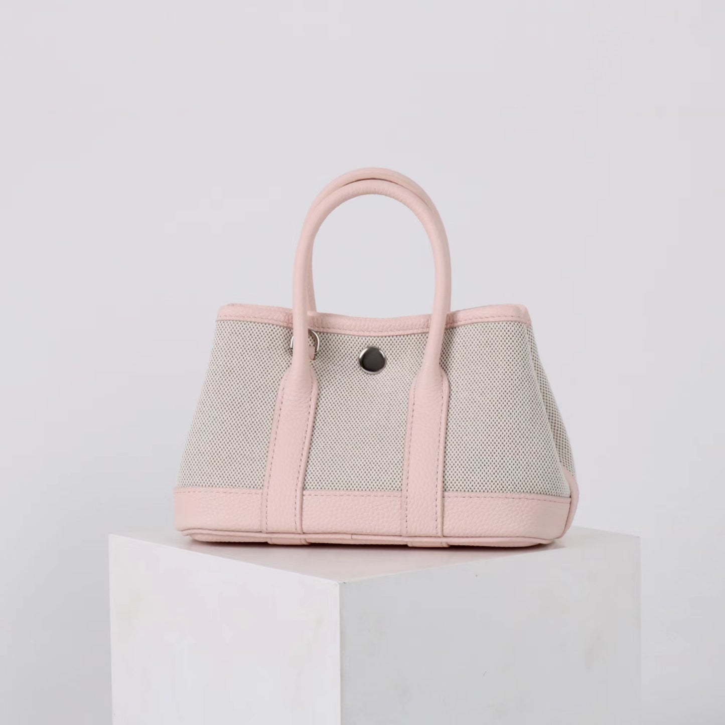 Trendy Top Layer Leather Contrast Color Canvas Women's Handbag