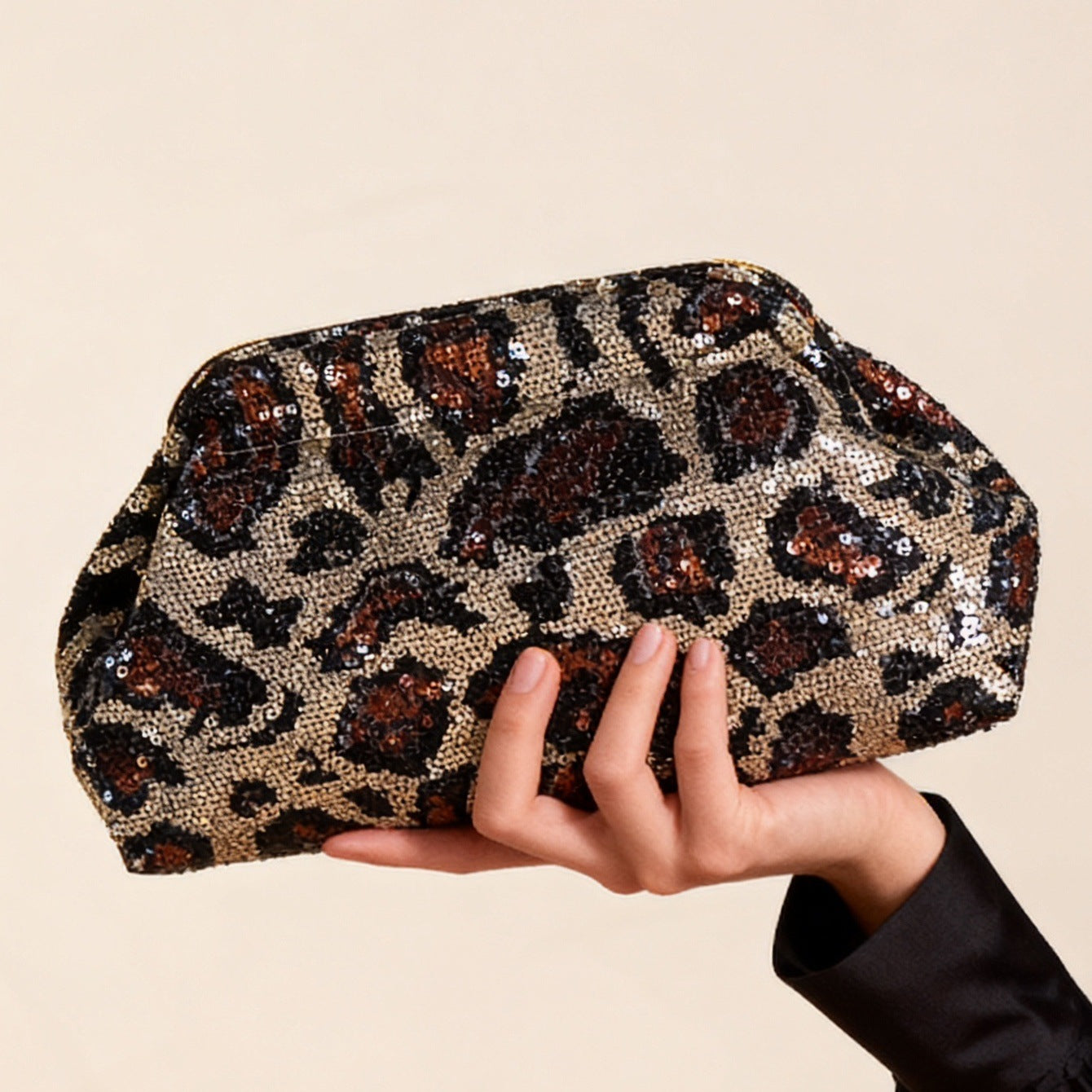 Spring Fashionable Sequins Leopard Print Dinner Versatile Large Women's Clutch