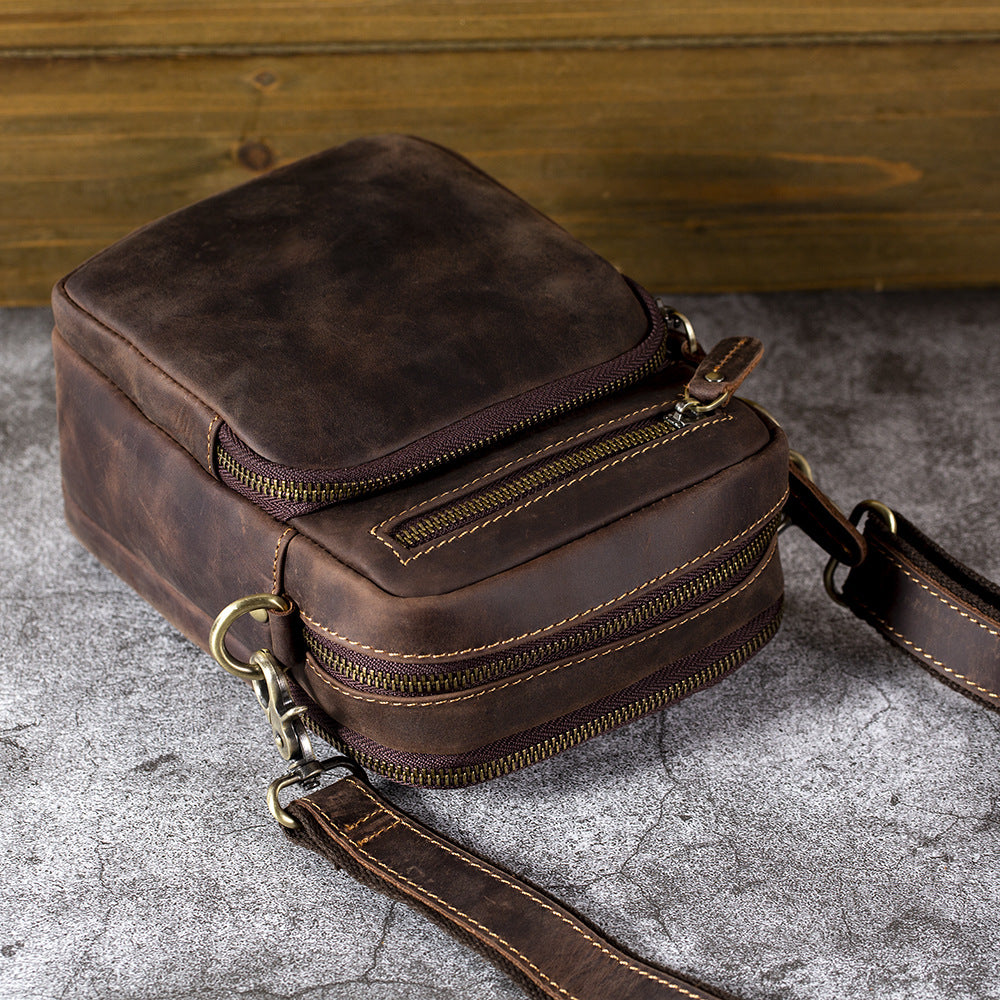 Men's Multiple First Layer Cowhide Crazy Horse Men's Shoulder Bag