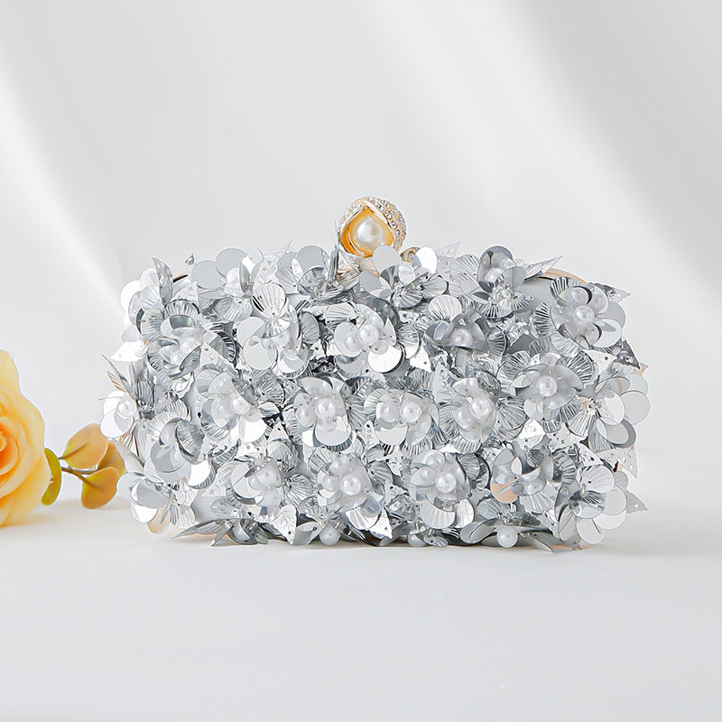 Fashion Handmade Beaded Flower Sequined Clutch Dress Dinner Bag