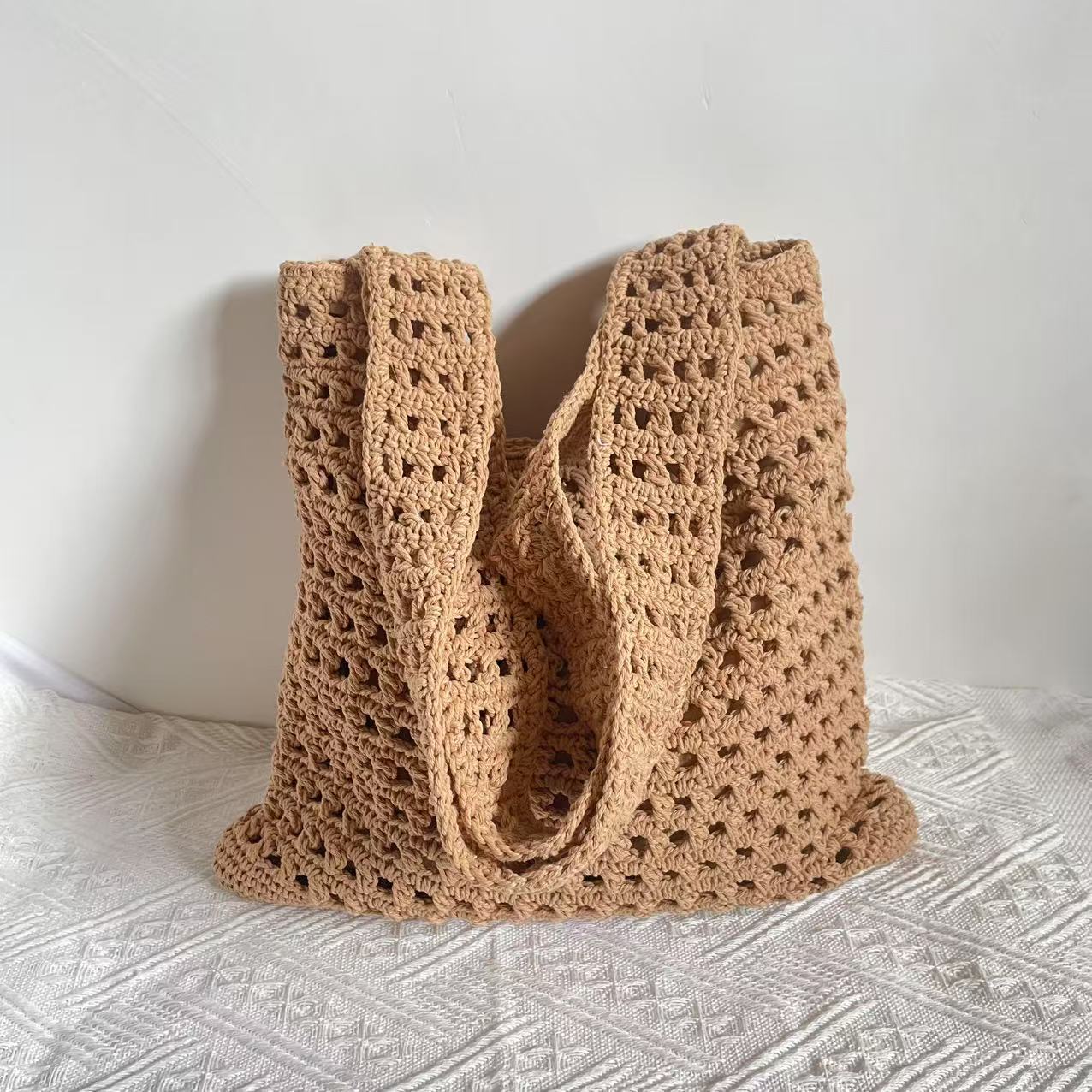 Color Cotton Rope Braided Fashion Hollow Beach Niche Style Large Women's Shoulder Bag