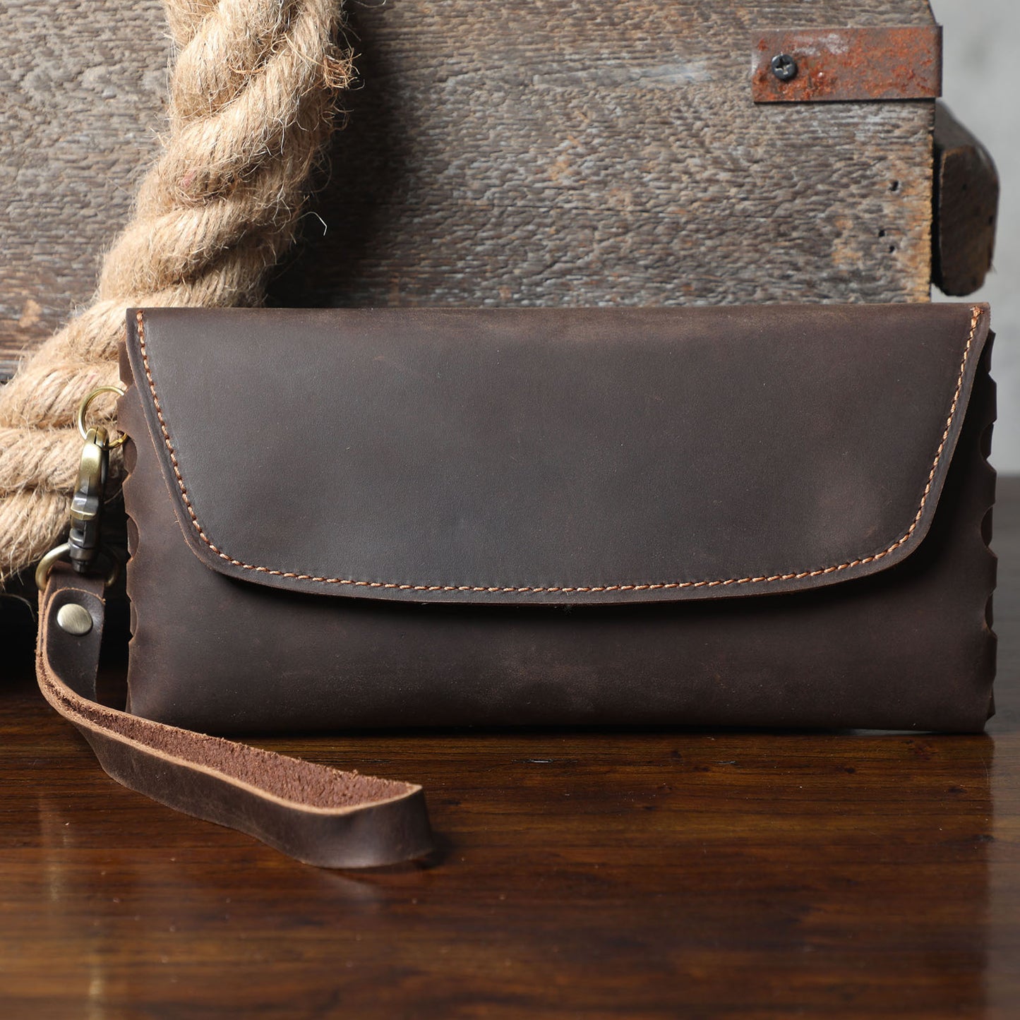 Men's Horse Leather Clutch Vintage Large Capacity Bags