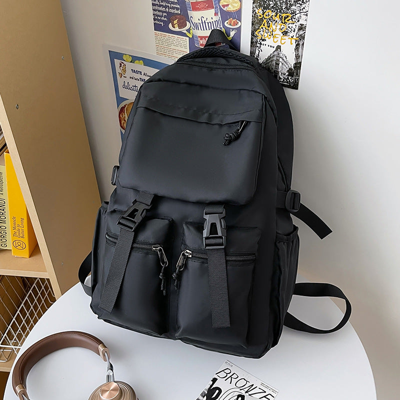 Trendy Cool Pure Black Large Capacity Junior High Male Backpacks