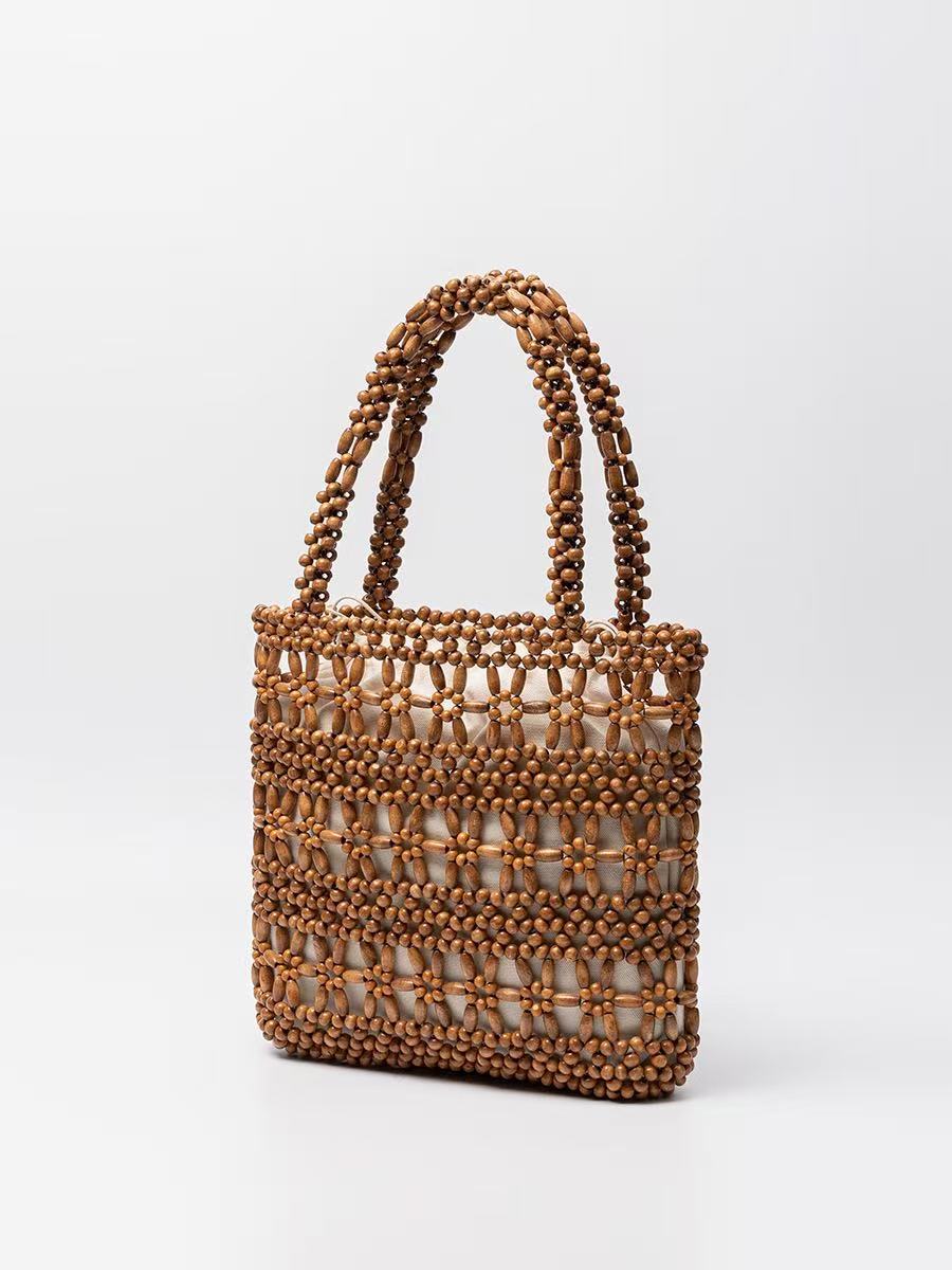 Women's Wooden Bead Woven For Fashion Beach Women's Shoulder Bag