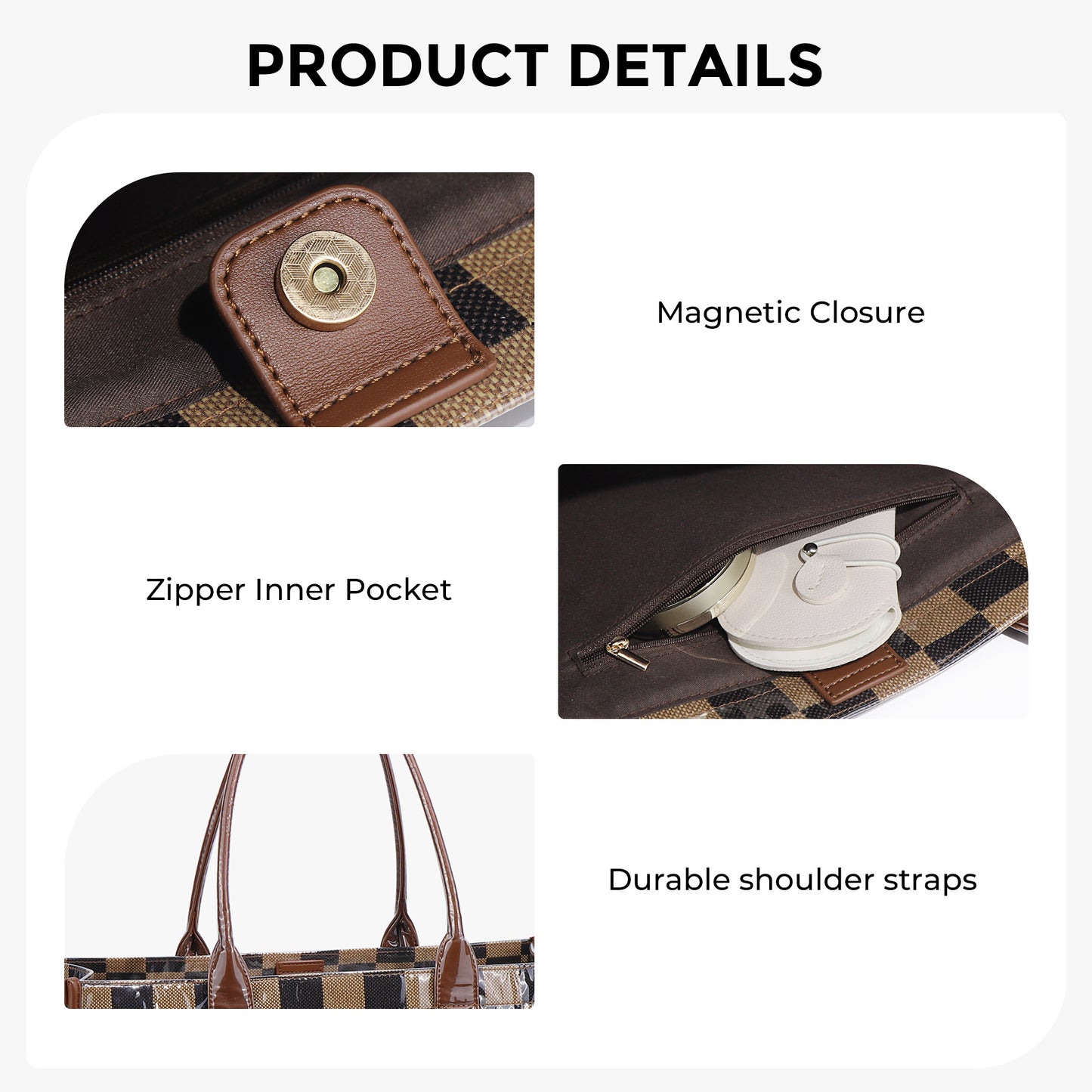Black Brown Chessboard Large Capacity Double Shoulder Bags