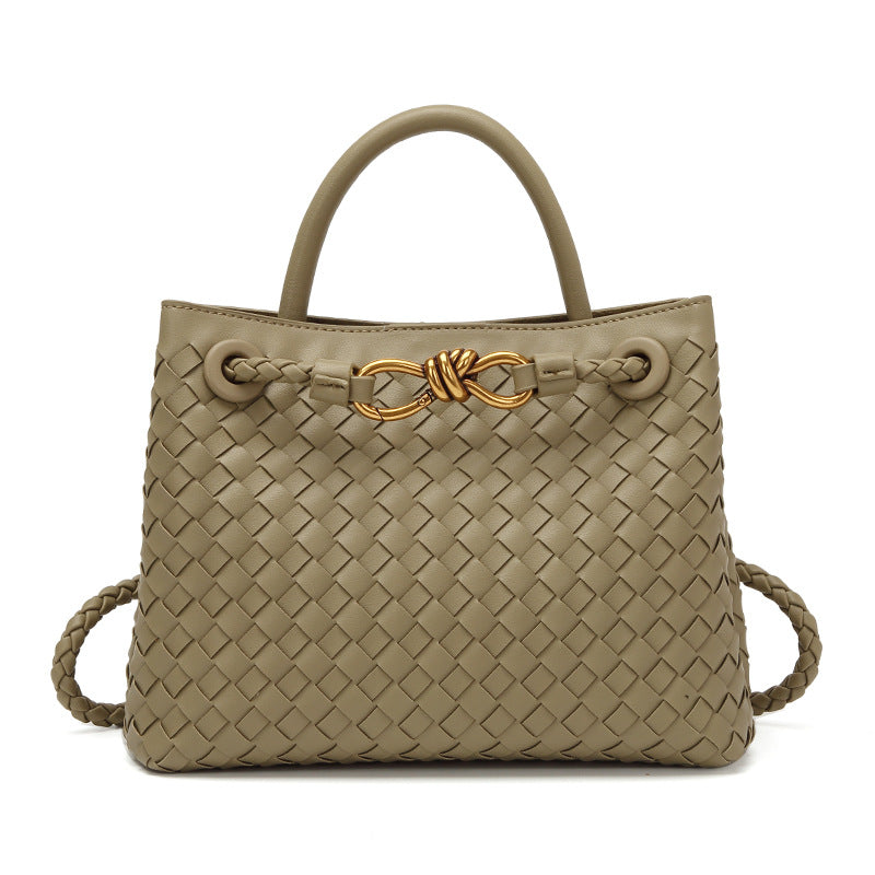 Women's Style Woven Metal Cord Fastener Portable Tote Bags