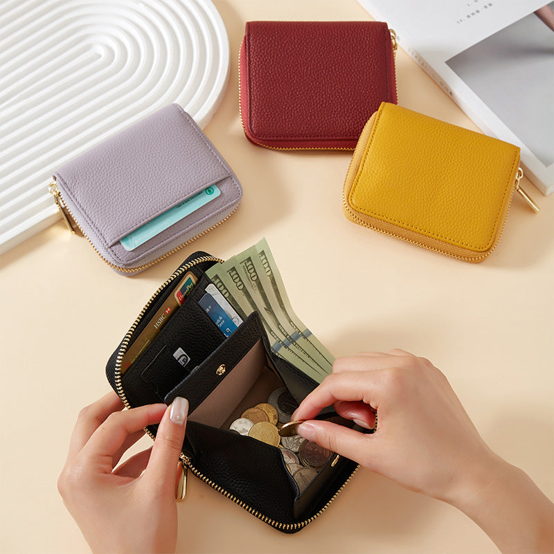 Cowhide Large Capacity High-grade Zipper Female Short Ladies Wallet