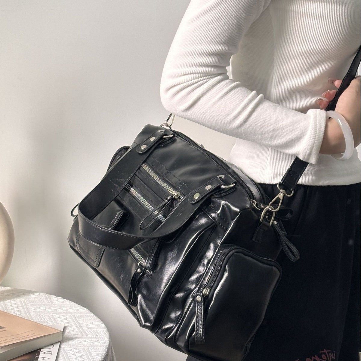 Crow Fashion Soft Leather Pocket Large Bags