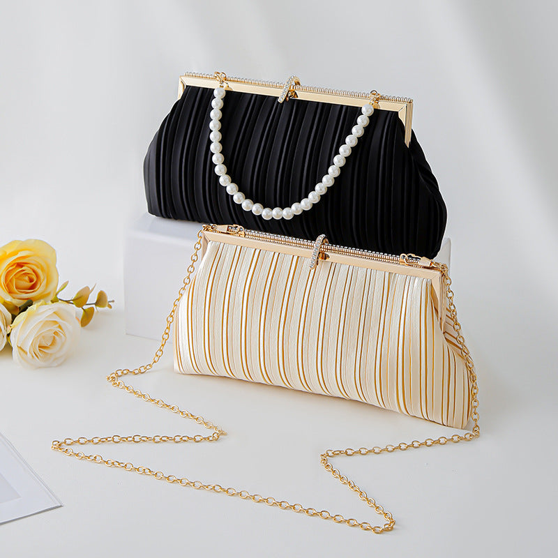 Fashion Pleated Clutch Elegant Pearl Dress Bags