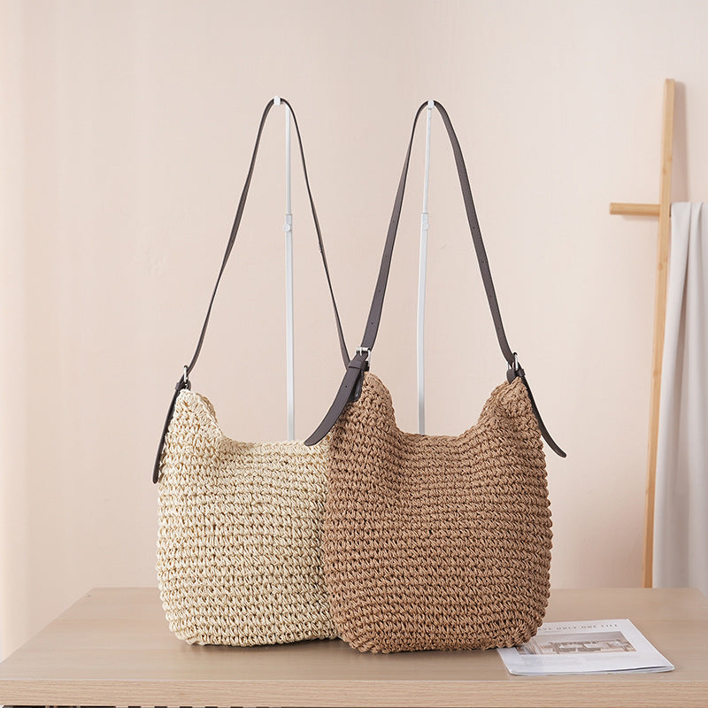 Women's Woven Straw Niche Solid Color Vacation Women's Shoulder Bag