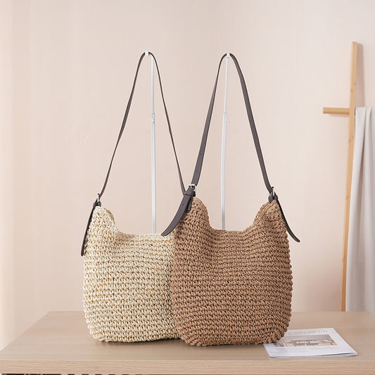 Women's Woven Straw Niche Solid Color Vacation Women's Shoulder Bag