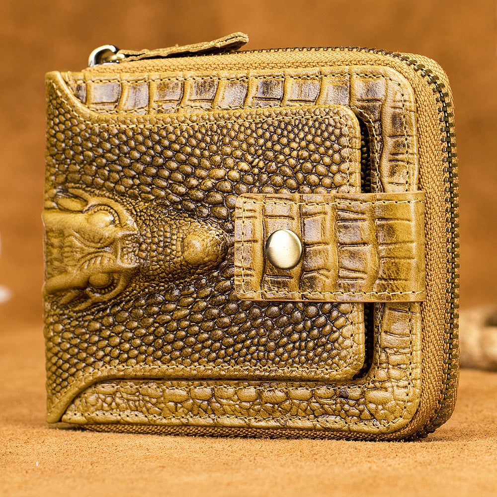 Men's Pattern Cowhide First Layer Short Multiple Slots Men's Wallet