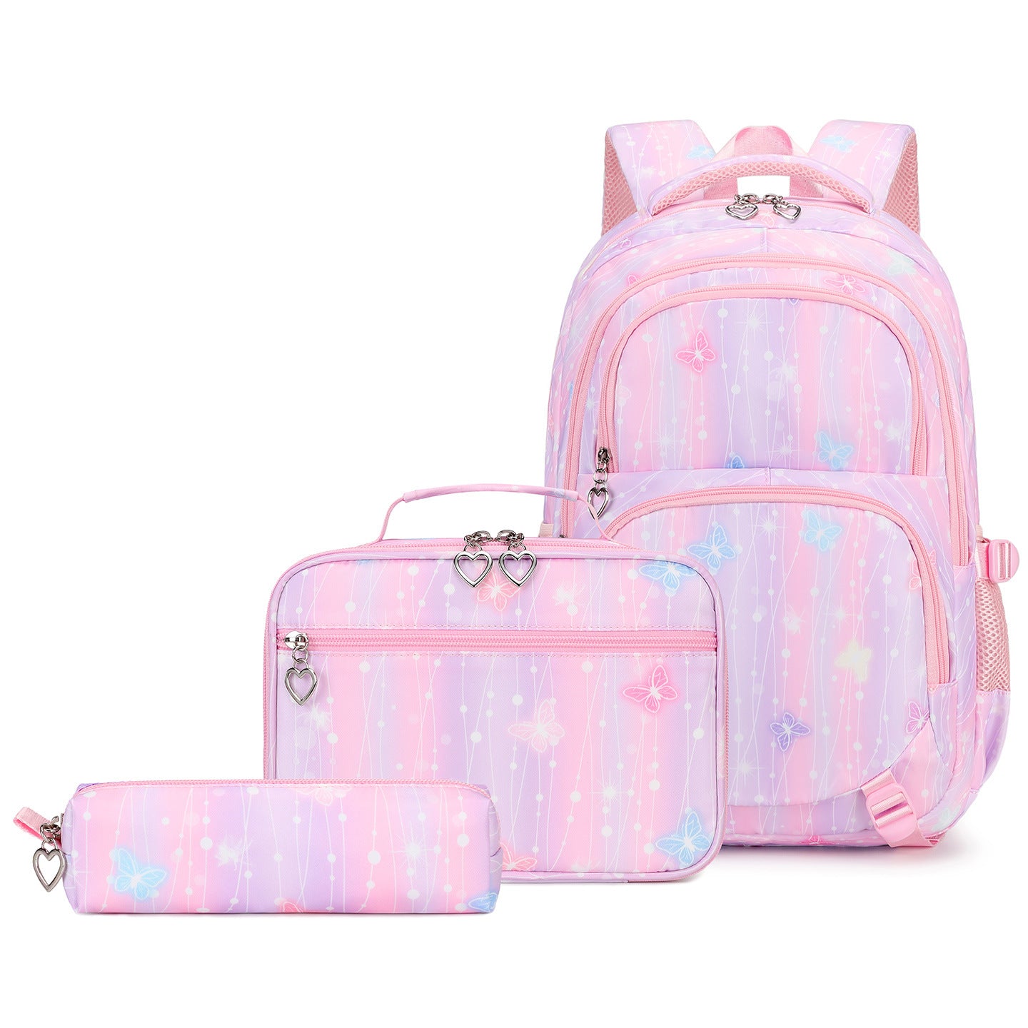 Large Capacity Burden Reduction Spine Protection Campus Butterfly Printed Three-piece Primary School Bag