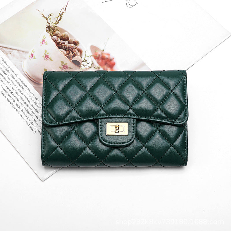 Women's Full Sheepskin Fashion Tri Fold Simple Card Holder