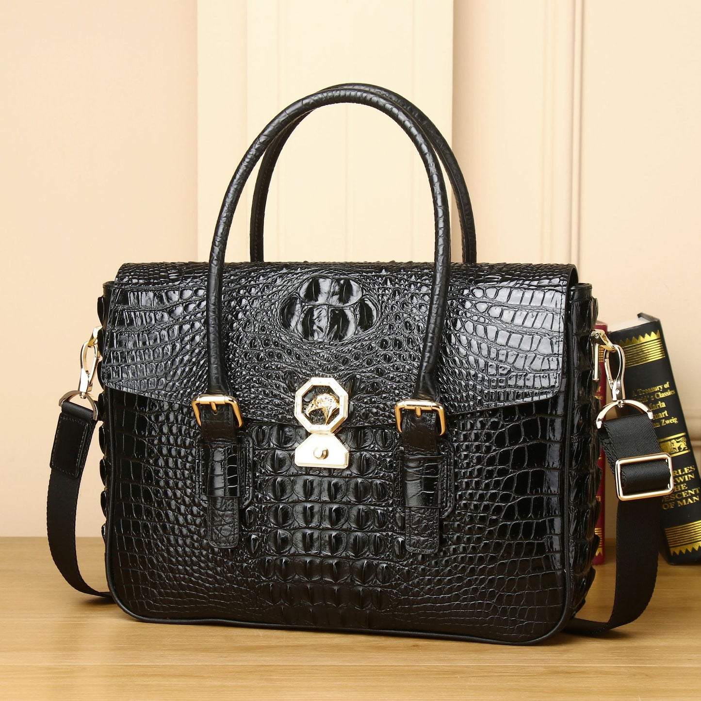 Men's Alligator Print Simple Business Computer Handbags