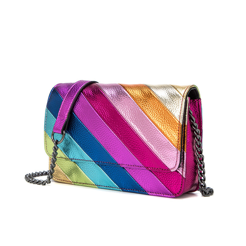 Women's Color Contrast Patchwork Rainbow Chain Eagle Women's Messenger Bag