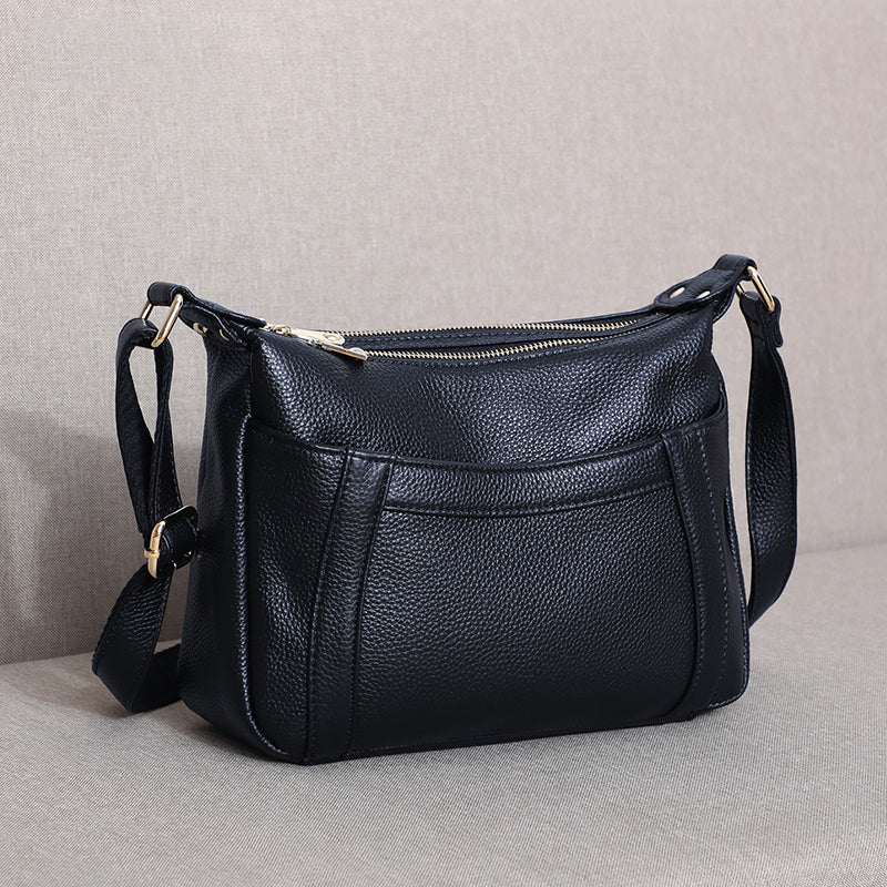 Women's First Layer Cowhide Mother Large Capacity Moon Wide Women's Messenger Bag