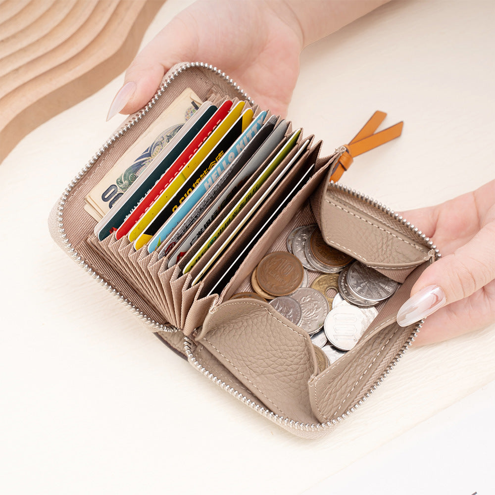 Women's Leather Made Korean Fashion Color Contrast First Layer Card Holder