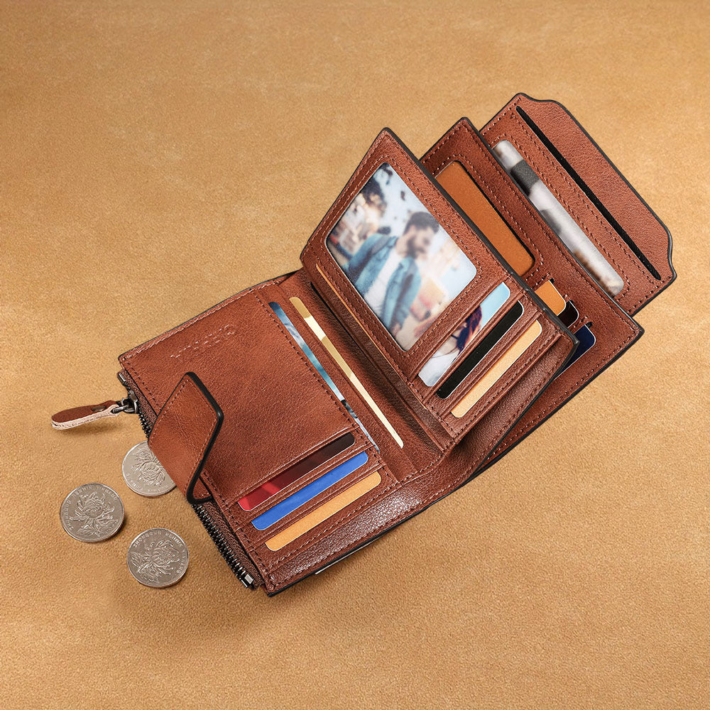 Innovative Men's Retro Leather Swiping Zipper Men's Wallet