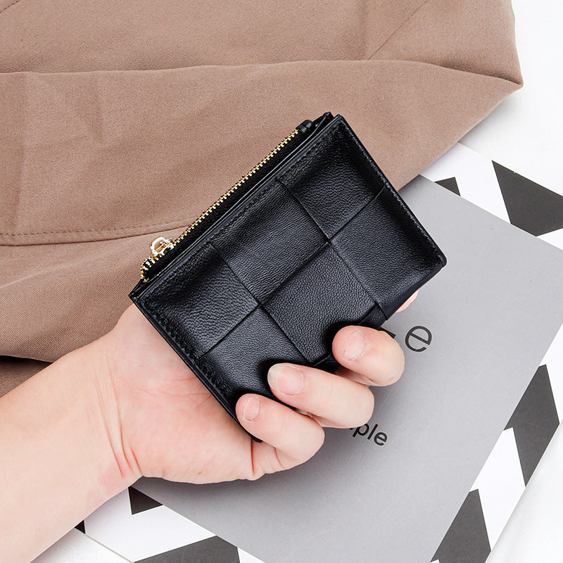 Women's Sheepskin Short Style Design Woven Leather Ladies Wallet