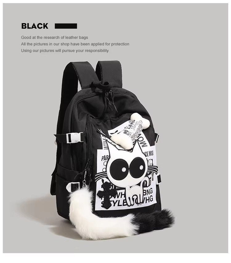 Letter Collage Gradient Black Denim Cute Simple College Student Schoolbag