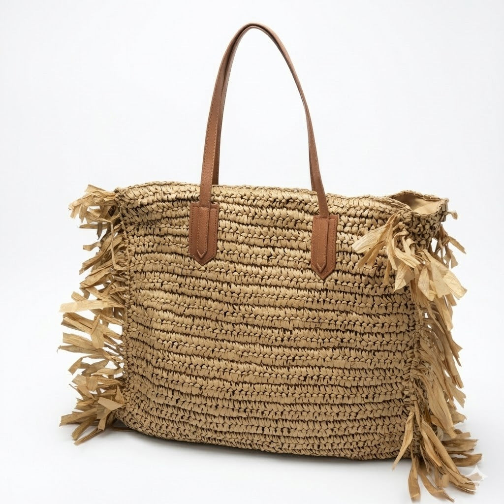 Women's Tassel Straw Hand-woven Large Capacity Vacation Tote Bag