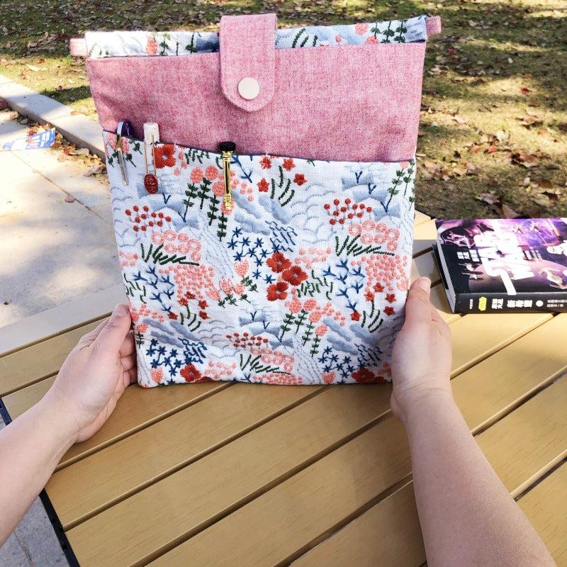 Linen Embroidery Portable Fabric Notepad Storage Bags