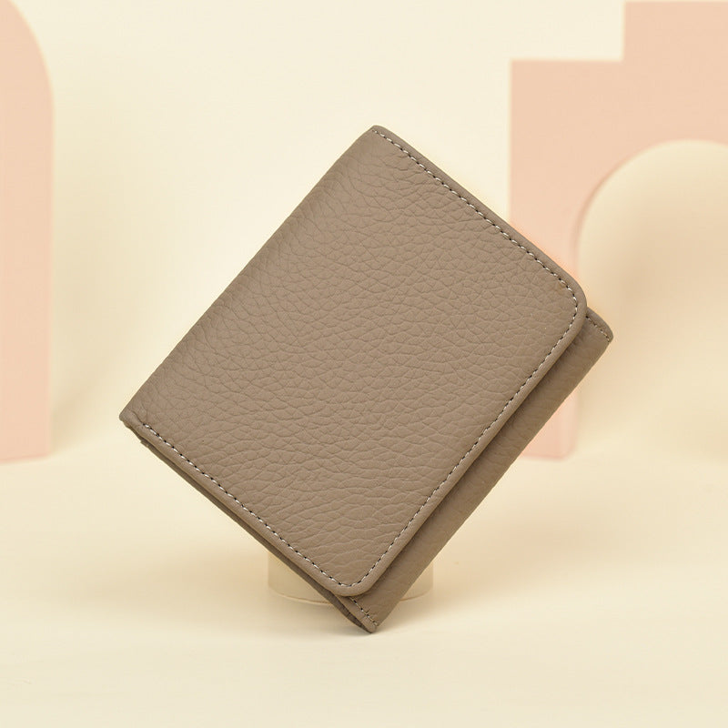 Women's Genuine Leather Short Chic Organ Two Fold Multiple Ladies Wallet