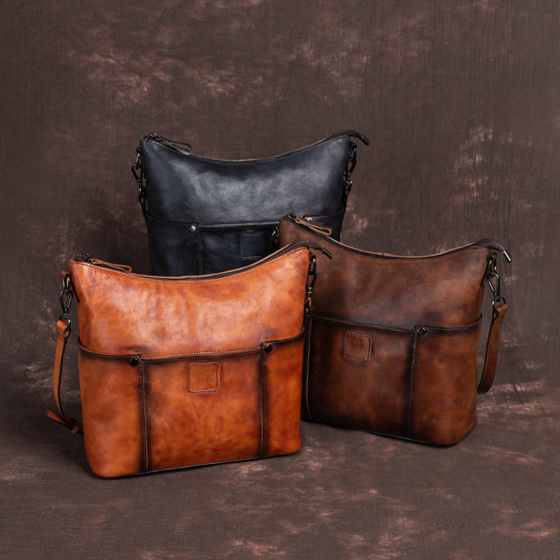 First Layer Cowhide Retro Hand-rub Color Straight Hair Support Bags
