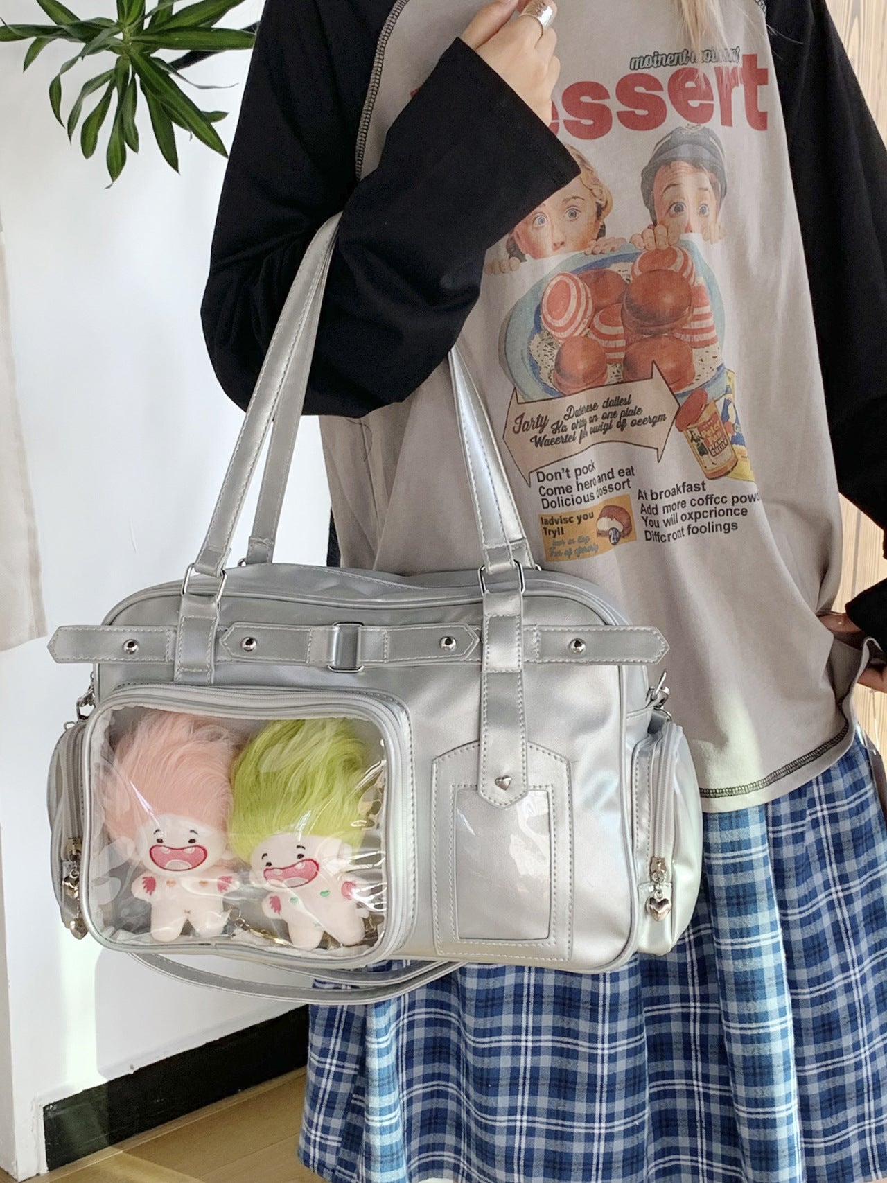 Trendy Cartoon Large Capacity Transparent Two-dimensional Bar Good-looking Women's Handbag