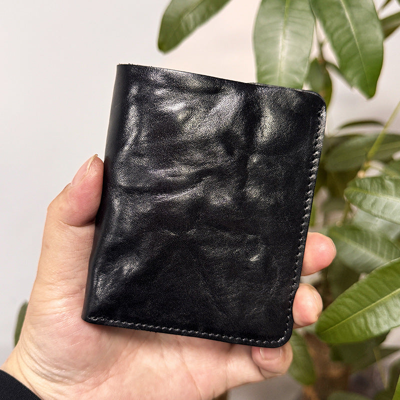 Men's Vegetable Tanned Cowhide First Layer Pure Leather Distressed Pleated Simple Men's Wallet