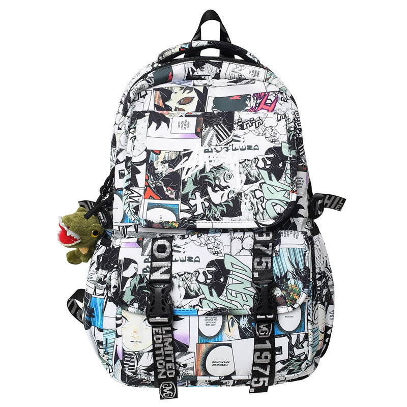 Men's Korean Cartoon Letter Large Capacity Junior Campus Backpacks